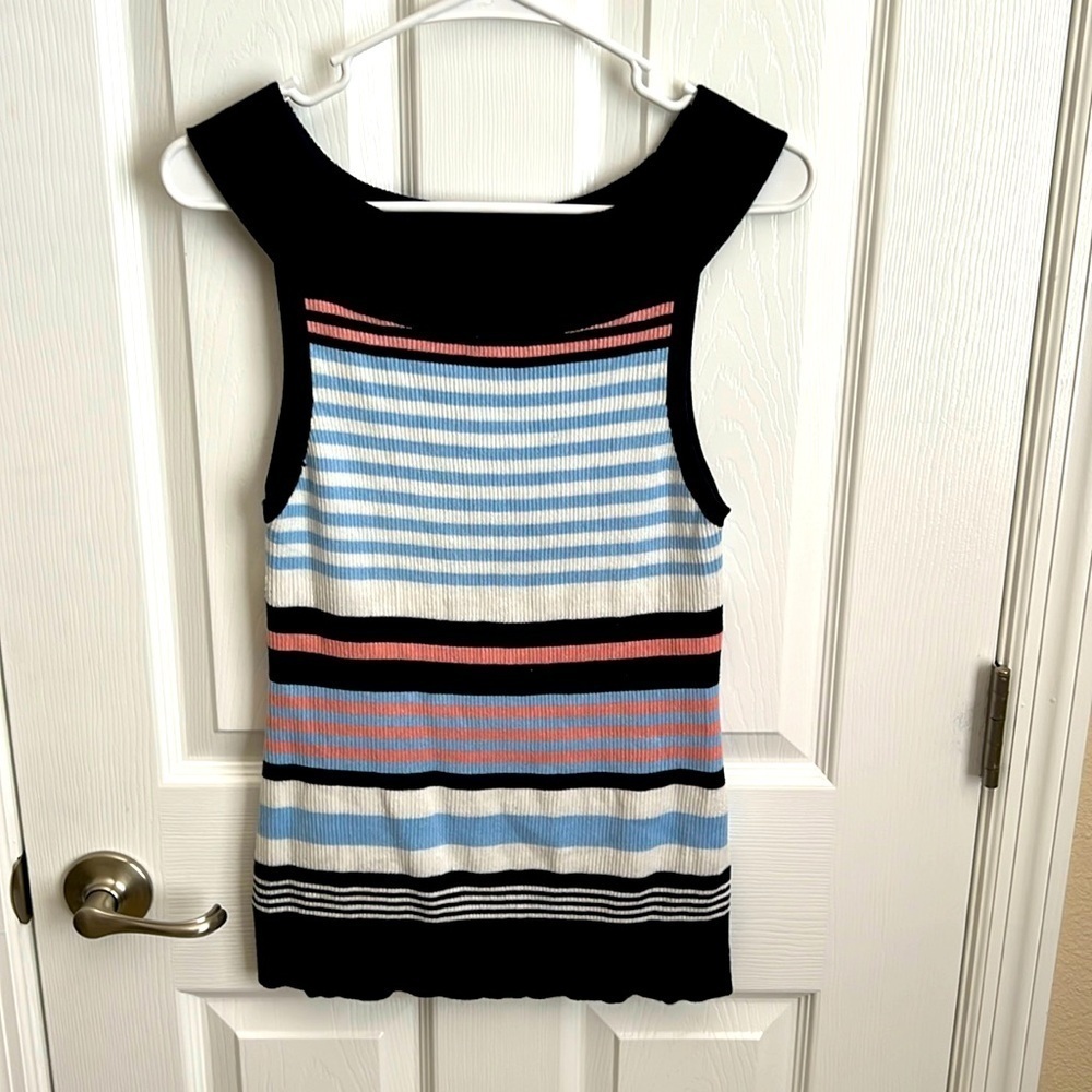 Indigo Rose‎ Striped Tank Top Sleeveless Knit Ribbed Casual Summer Top Petite L